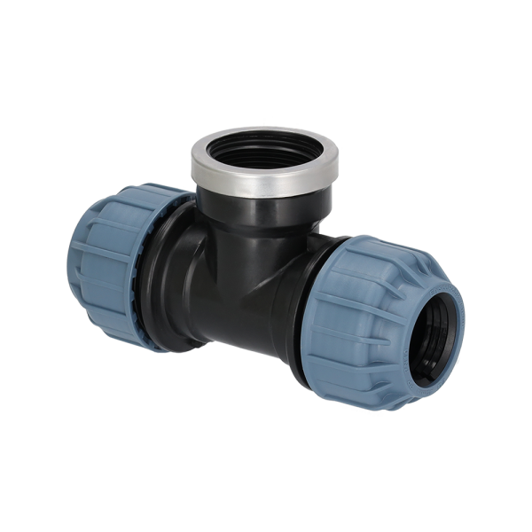 PP Fitting für PE Rohr | T-Stück Klemm x IG x Klemm mit VA-Ring PN10 40 mm x 1 1/2" x 40 mm