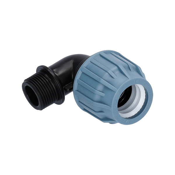PP Fitting für PE Rohr | Winkel 90° Klemm x AG PN16 DVGW 32 mm x 3/4"