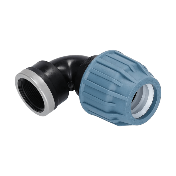 PP Fitting für PE Rohr | Winkel 90° Klemm x IG mit VA-Ring PN16 DVGW 50 mm x 1 1/2"