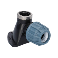 PP Fitting für PE Rohr | Winkel 90° Klemm x IG mit VA-Ring mit Wandscheibe DVGW 20 mm x 1/2"