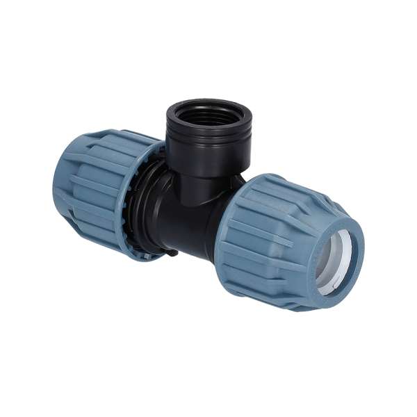PP Fitting für PE Rohr | T-Stück Klemm x IG x Klemm PN16 DVGW 20 mm x 3/4" x 20 mm