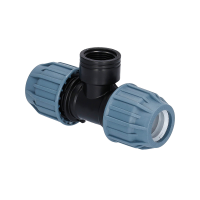 PP Fitting für PE Rohr | T-Stück Klemm x IG x Klemm PN16 DVGW 20 mm x 3/4" x 20 mm