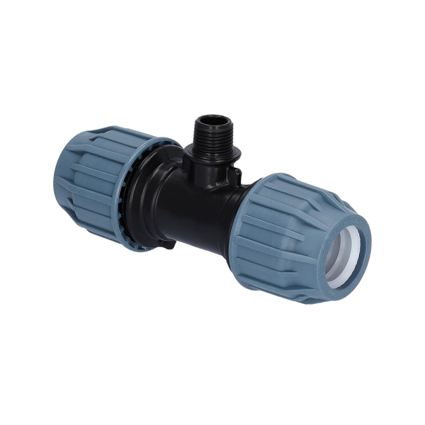 PP Fitting für PE Rohr | T-Stück Klemm x AG x Klemm PN16 DVGW 32 mm x 1" x 32 mm