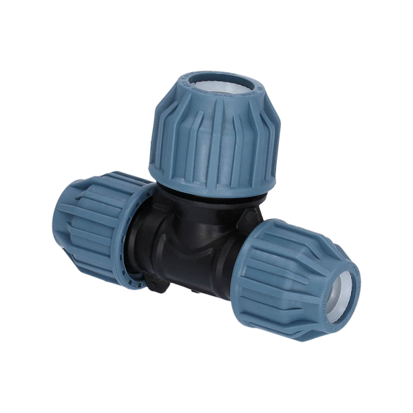 PP Fitting für PE Rohr | Erweiterungs-T-Stück Klemm x Klemm x Klemm PN16 DVGW 25 mm x 32 mm x 25 mm