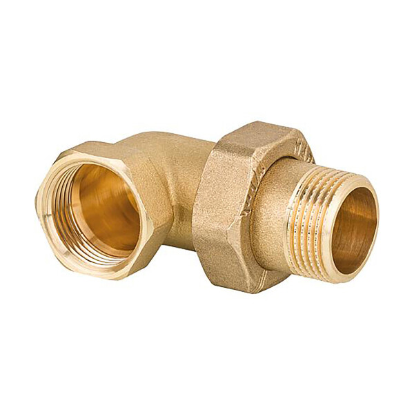 Messing 90° Winkel Verschraubung mit ÜWM flach dichtend 1 1/2" IG x 1 1/2" AG