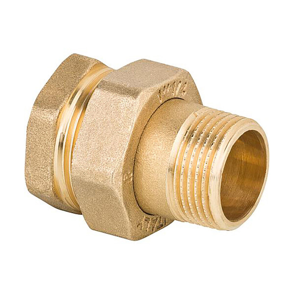 Messing Verschraubung mit ÜWM flach dichtend 1 1/2" IG x 1 1/2" AG