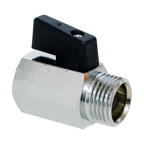 Mini-Kugelhahn Messing mit kurzem Hebel IG x AG 1/2" x 1/2"