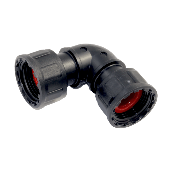 PVC - Verbindungsstück Ventilverteiler mit O-Ring 90° Winkel 1" IG x 1" IG Schwarz