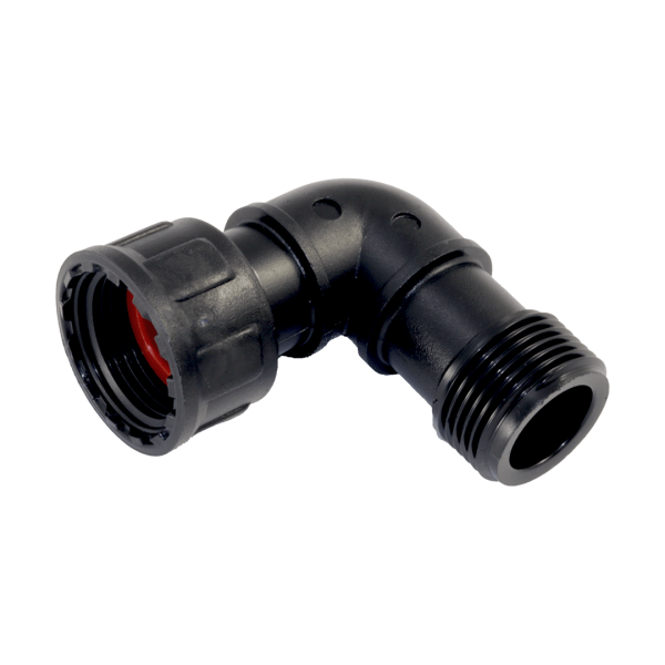 PVC - Verbindungsstück Ventilverteiler mit O-Ring 90° Winkel 1" IG x 1" AG Schwarz