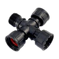 PVC - Verbindungsstück Ventilverteiler mit O-Ring Kreuzstück 1" IG x 1" IG x 1" IG x 1" AG Schwarz
