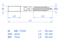Stockschraube - Doppelgewinde TX verzinkt M8 x 50 mm